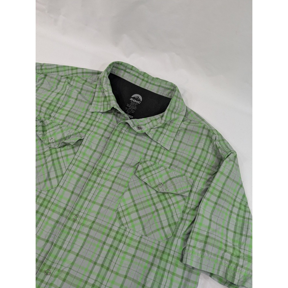 Zoic District Outdoor Shirt Men Large Green Gray Plaid Hiking‎ Vented Shirt